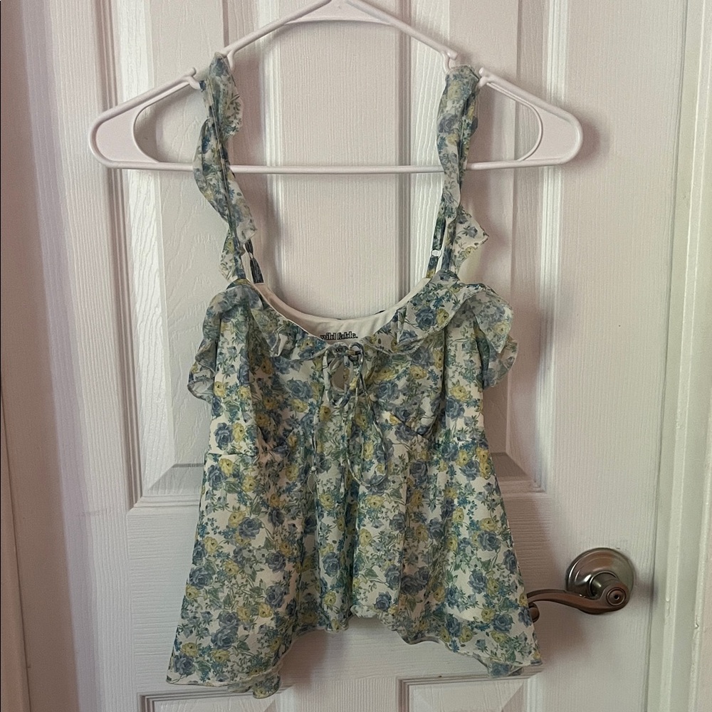 Wild Fable Floral Ruffle Blouse - Blue and Green